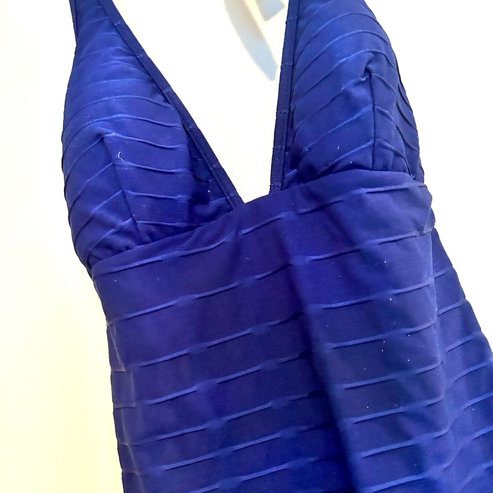 Shoshanna Swimwear; navy one piece ties around the neck; never worn